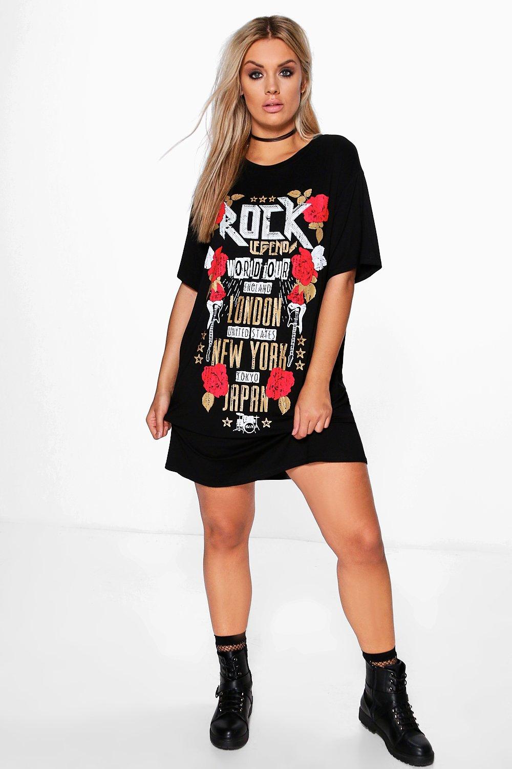Plus Hollie Rock Slogan Tshirt Dress ...